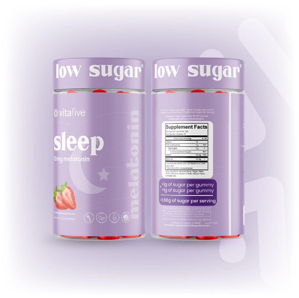 VitaFive - Low Sugar Melatonin Gummies to sleep better - Vegan - Gluten Free - Kosher - Halal