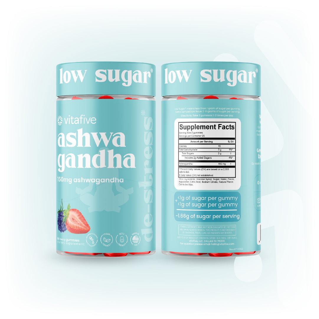 VitaFive - Low Sugar Ashwagandha Gummies - Vegan - Gluten Free - Kosher - Halal