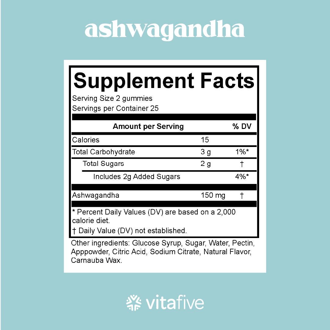 VitaFive - Low Sugar Ashwagandha Gummies - Vegan - Gluten Free - Kosher - Halal