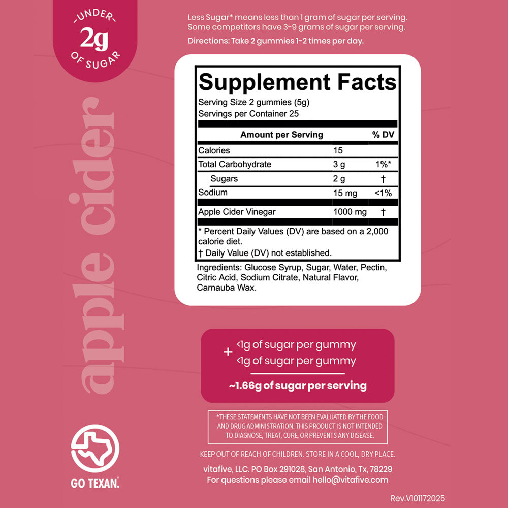 Detox - 1000mg - Apple Cider Vinegar - Low Sugar Gummies vitafive