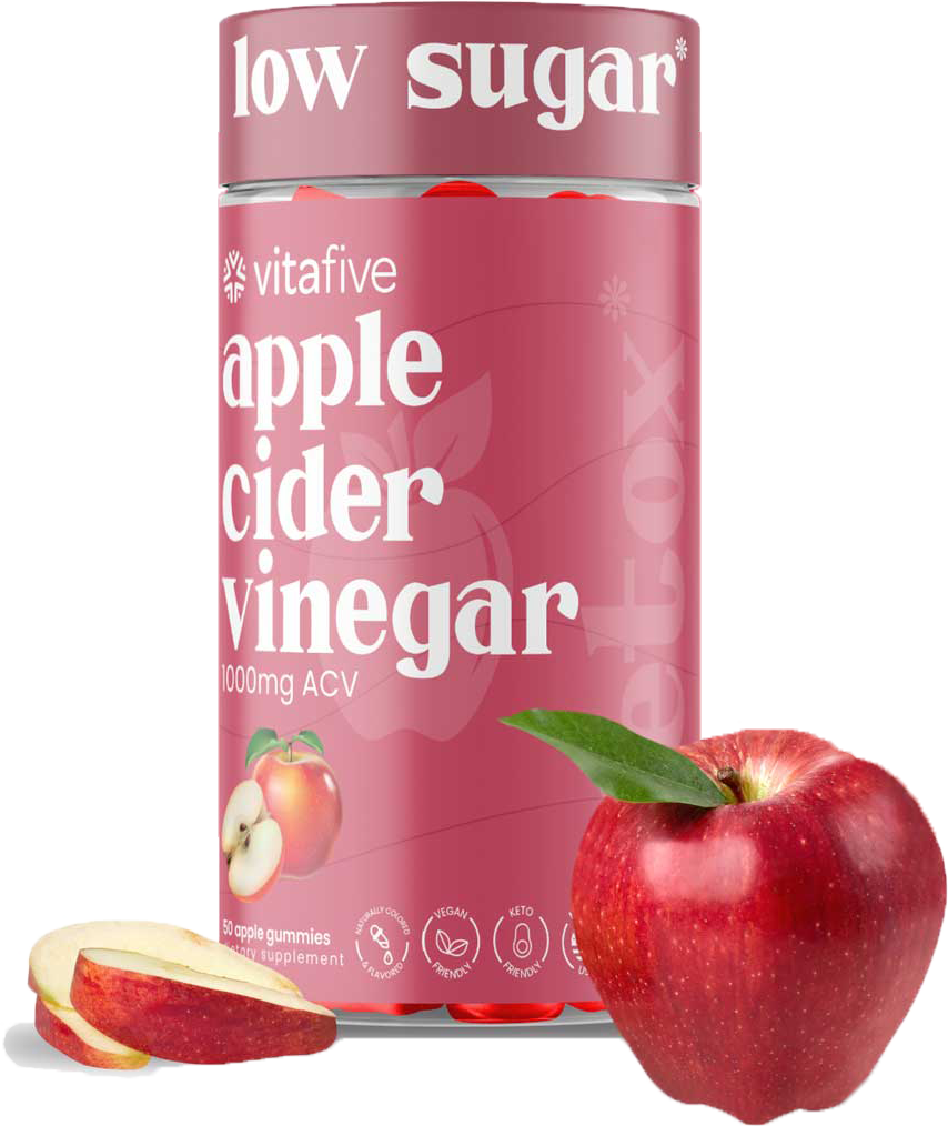 Experience the best Apple Cider Vinegar Gummies! Only 1g of sugar, 500mg of ACV per serving, and no artificial flavors—just pure, guilt-free goodness.