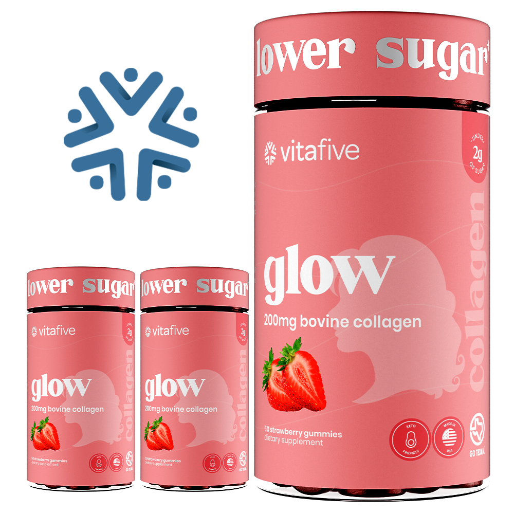 Glow - 200mg - Collagen - Low Sugar Gummies vitafive